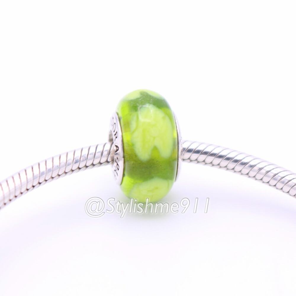 Authentic Pandora Lime Green with Lime Hearts Charm - Picture 4 of 10